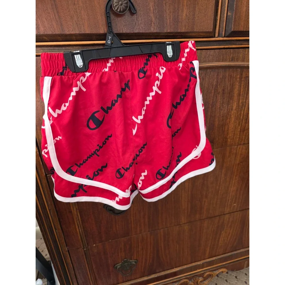 Champion Girls Red Script Logo Athletic Dolphin Shorts Size S Small‎